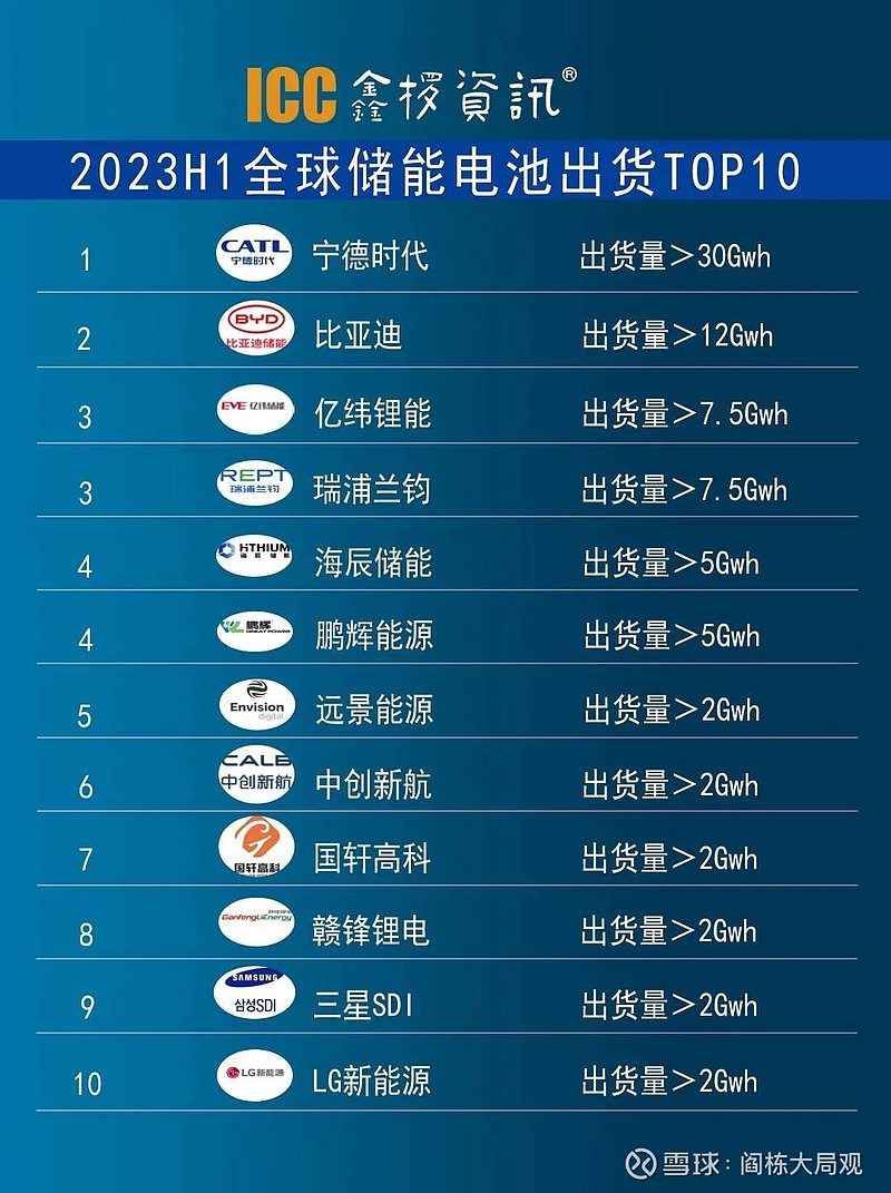 2023半年度全球储能电池出货TOP10(图1)